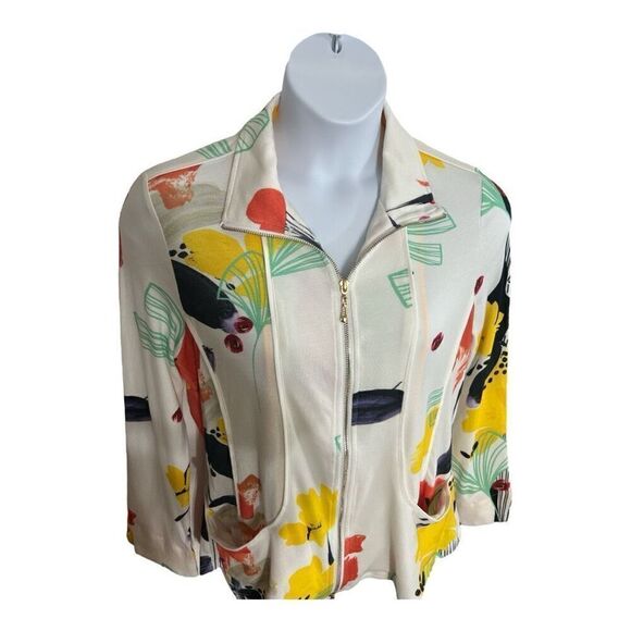 Berek Womens Ray of Sunshine Full Zip Jacket Size PL White Multi Color Pockets - Picture 12 of 12